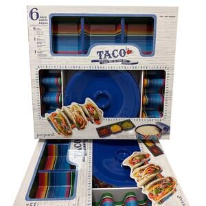 NWT Prepara 6 Piece White Blue Mexican Mosaic Melamine Taco Serving Gift Set